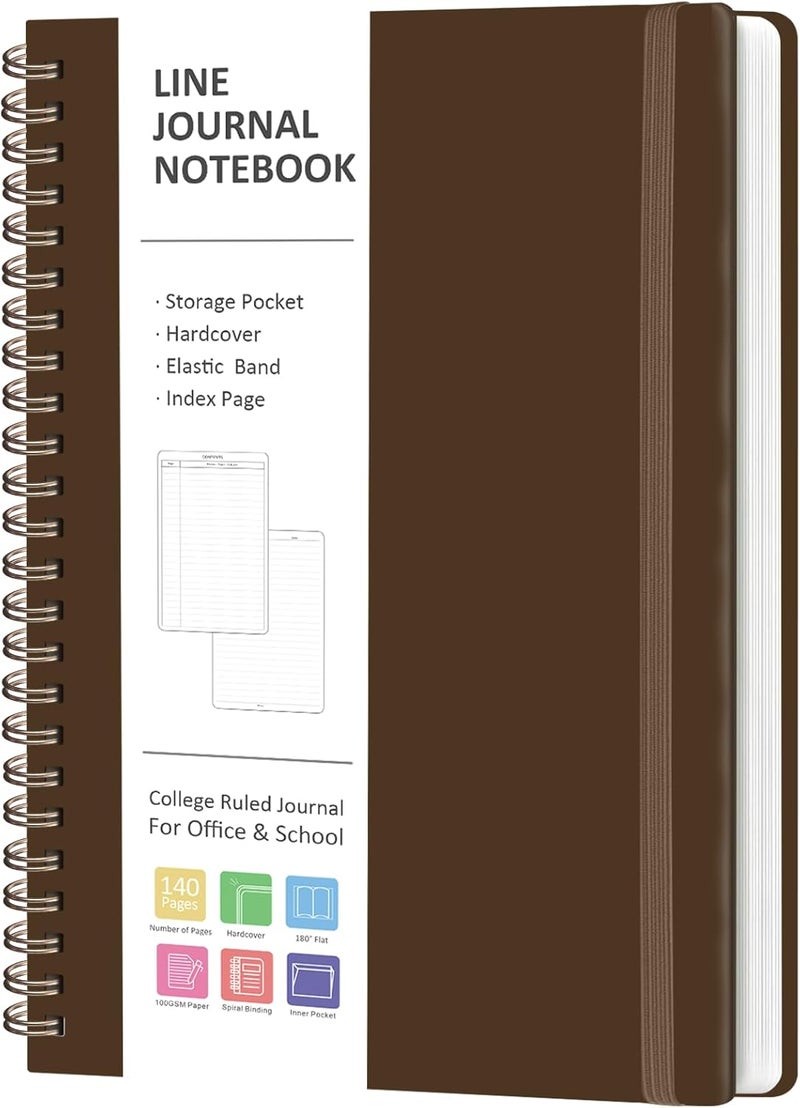 VALOME Journaling Notebooks, A5 Lined Spiral Notebook for Women & Men, 146 Pages College Ruled Hardcover Note Book for Work, Note Taking, Journaling, School, Writing (Brown) - Image 1